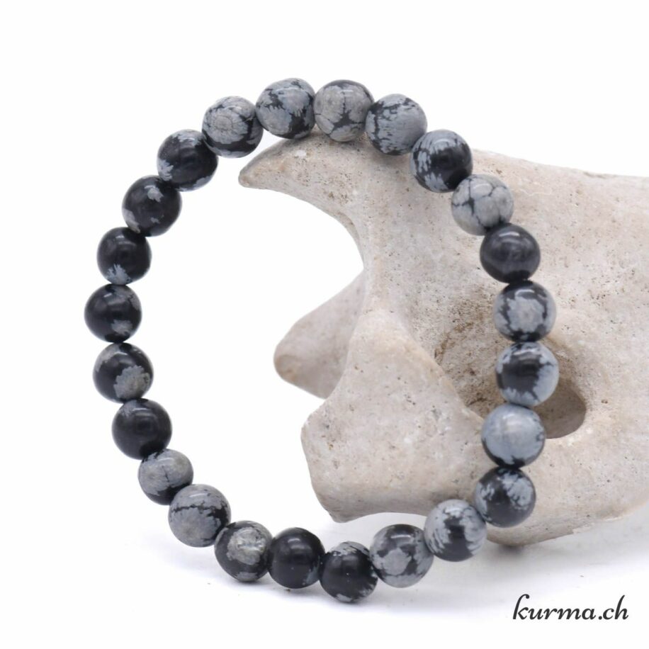 Bracelet Pierres Naturelles Obsidienne Flocon De Neige 8 Mm Fait Main France