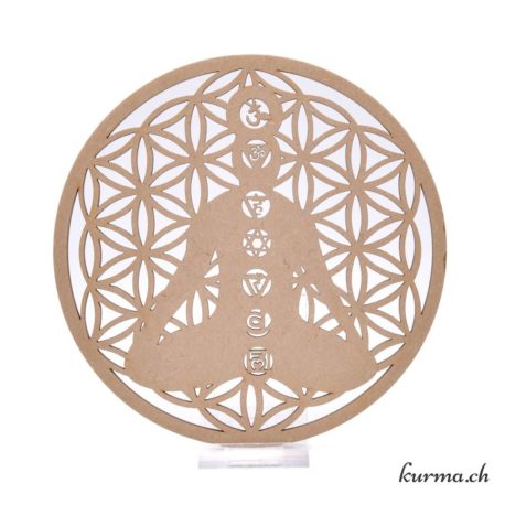 Disque Fleur de Vie 7 Chakras Bois 20cm-1 disponible dans la boutique en ligne Kûrma. Votre magasin de pierre et minéraux en suisse