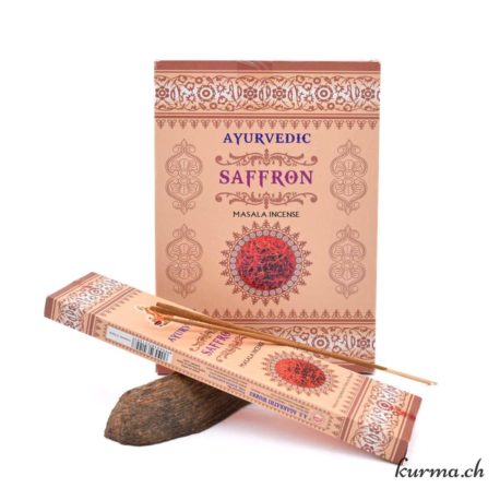 Encens Ayurvedic Safran 15gr 1 disponible dans la boutique en ligne Kûrma. Votre magasin de pierre et minéraux en suisse