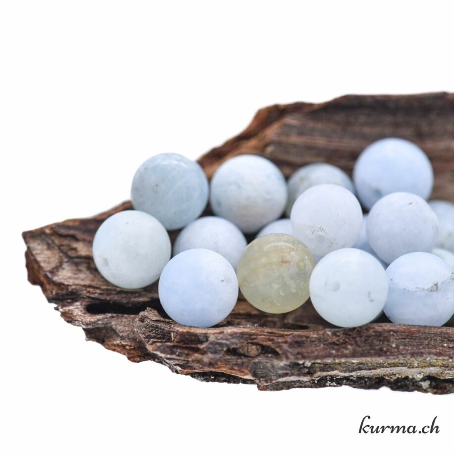 2 Perles En Pierre Aigue Marine - Boules 8mm Mat Sablé Givré - Neuf - Pour Création Bijoux