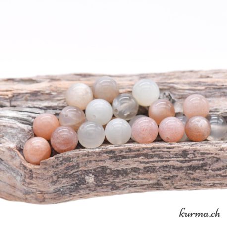 Perle Pierre de Lune Blanc Saumon Marron 8.5mm 1 disponible dans la boutique en ligne Kûrma. Votre magasin de pierre et minéraux en suisse