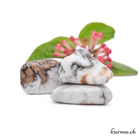 Pierre roulée Howlite L-3 disponible dans la boutique en ligne Kûrma. Votre magasin de pierre et minéraux en suisse