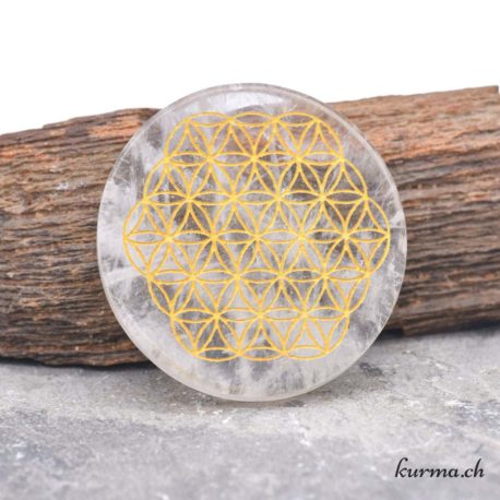 Disque Fleur de Vie - Cristal de Roche doré 5cm- Nº-11 disponible dans la boutique en ligne Kûrma. Votre magasin de pierre et minéraux en suisse