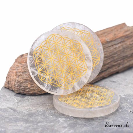 Disque Fleur de Vie - Cristal de Roche doré 5cm- Nº-31 disponible dans la boutique en ligne Kûrma. Votre magasin de pierre et minéraux en suisse