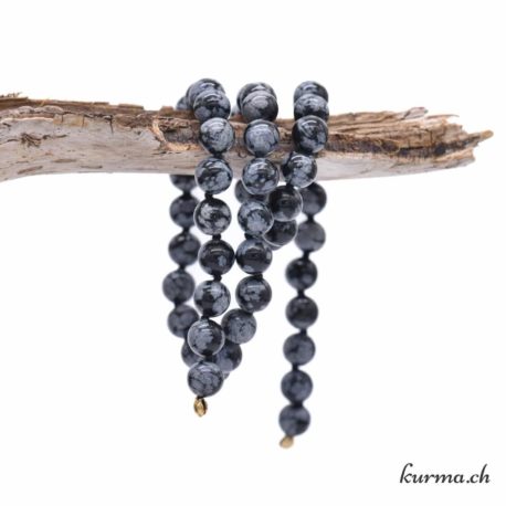 Perle Obsidienne Flocon de Neige 8-8.5mm Noué-1 disponible dans la boutique en ligne Kûrma. Votre magasin de pierre et minéraux en suisse