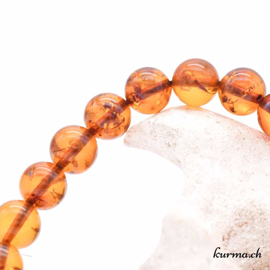 Bracelet élastique Vintage En Ambre Baltique Miel - Perles 11mm - Années 40 - Fait Main - Occasion