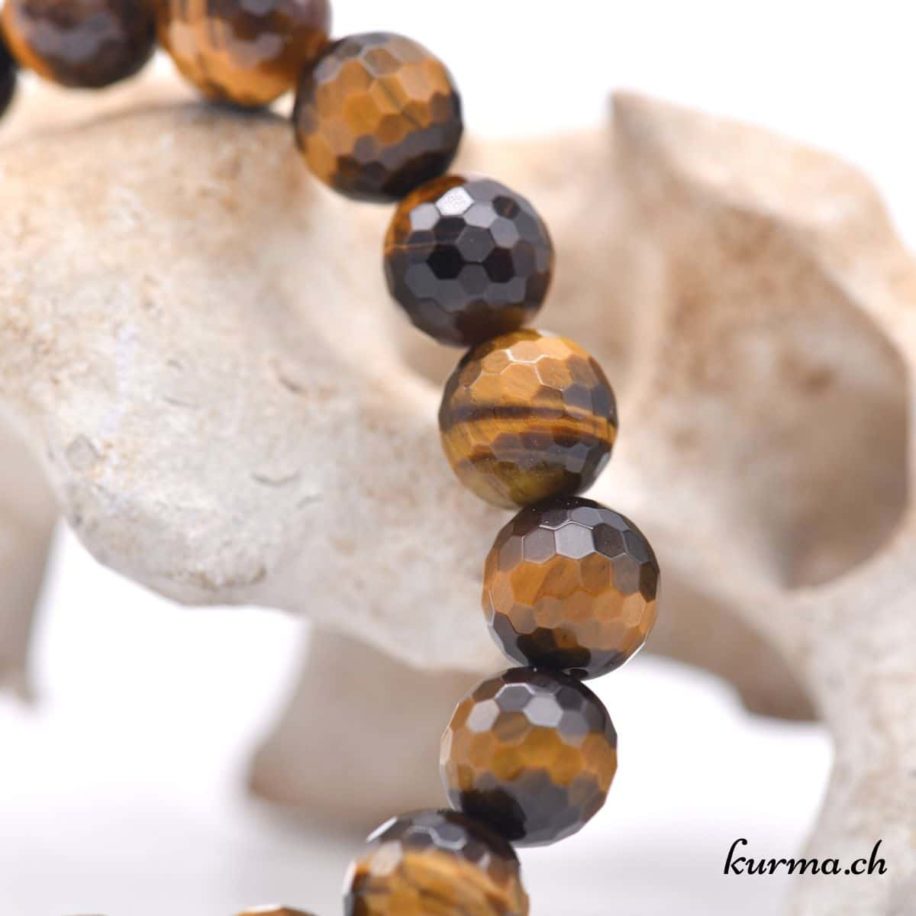 Fil De Perles En Oeil De Tigre Facetté 9-10mm - Environ 39 Perles Pour 39cm, Neuf