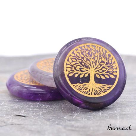 Acheter Disque Arbre de Vie - Améthyste Doré 3cm - 1 dans la boutique en ligne Kûrma. Spécialisé dans des pierres de qualité directement importer depuis les artisans lapidaires.