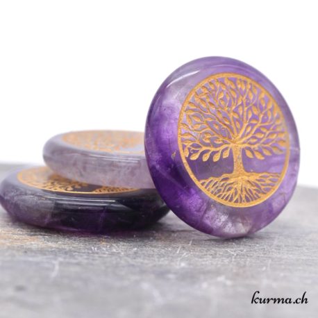 Acheter Disque Arbre de Vie - Améthyste Doré 3cm - 3 dans la boutique en ligne Kûrma. Spécialisé dans des pierres de qualité directement importer depuis les artisans lapidaires.