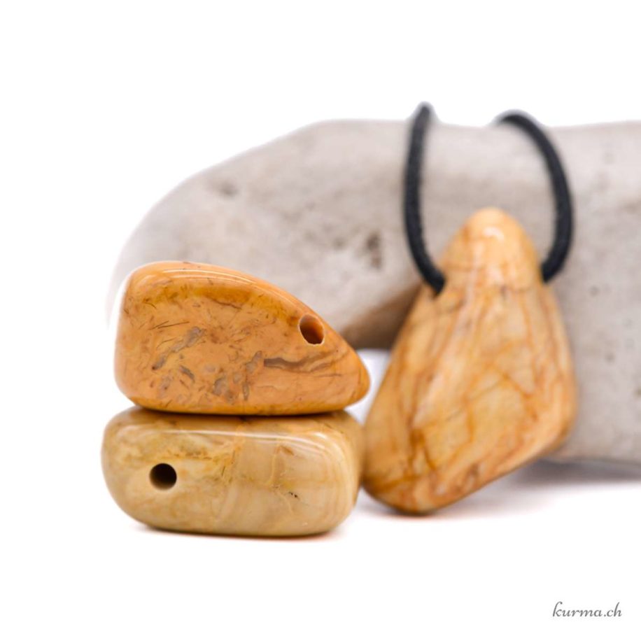 Pendentif Jaspe jaune avec cordon - Pierre jade jaune