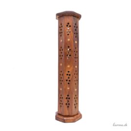 Porte-encens – Bois – Tour Octogonal motif 30cm – N°15610