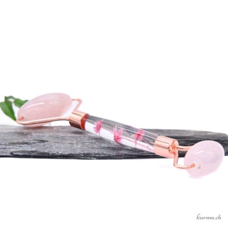 Rouleau de massage en Quartz rose et fleurs