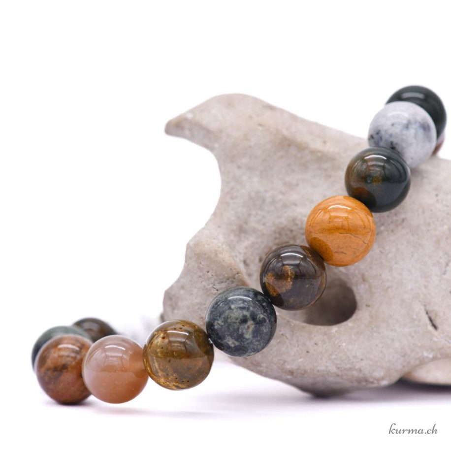 Joli Bracelet élastique En Jaspe Océan - Pierre Naturelle Multicolore - Parfait Pour Un Cadeau Amitié