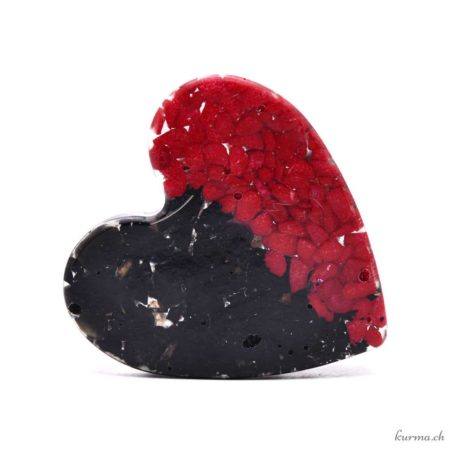 Coeur en Orgonite 6cm rouge et noire