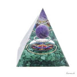 Orgonite – Pyramide 6cm – Améthyste & Malachite – Métatron – N°17790