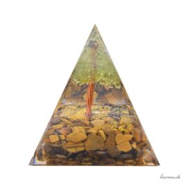 Orgonite - Pyramide 6cm - Oeil de Tigre & Péridot - Arbre de vie