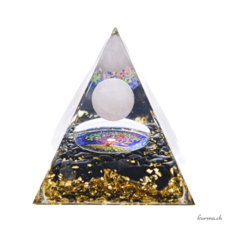 Orgonite Pyramide Quartz Rose Obsidienne Noire Arbre de Vie - N°17798-1 disponible en ligne et dans la boutique Kûrma.