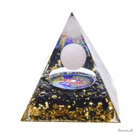 Orgonite – Pyramide 6cm – Quartz Rose & Obsidienne Noire – Arbre de vie – N°17798