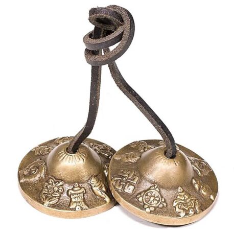 Tingsha ou timbale tibétaine - 8 signes auspicieux - 6.7 cm