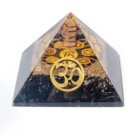 Orgonite - Pyramide 6cm - Tourmaline noire - Om