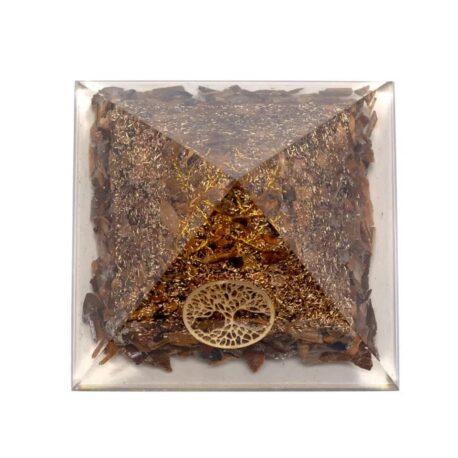 Orgonite - Pyramide 6cm - Oeil de tigre - Arbre de vie