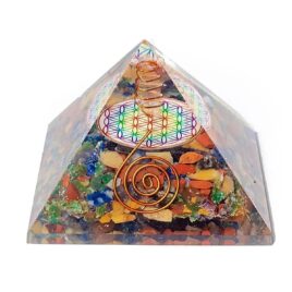 Orgonite - Pyramide 6cm - 7 chakras - Fleur de vie arc-en-ciel