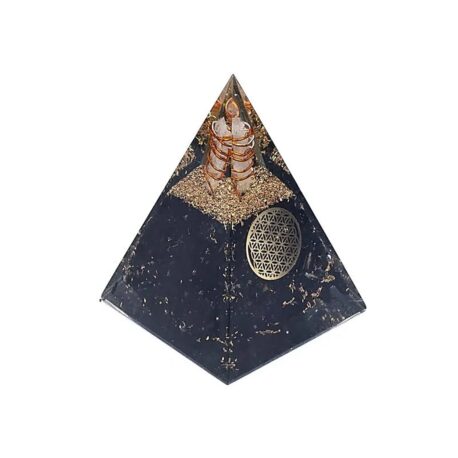 Orgonite - Pyramide haute 8cm - Tourmaline - Fleur de vie