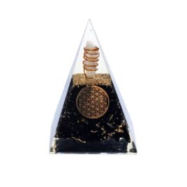 Orgonite - Pyramide haute 8cm - Tourmaline - Fleur de vie