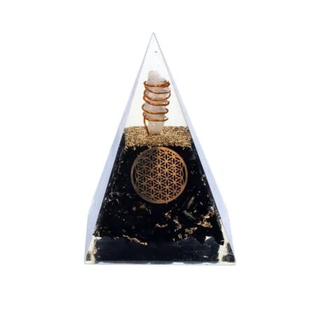 Orgonite - Pyramide haute 8cm - Tourmaline - Fleur de vie