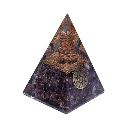 Orgonite - Pyramide haute 8cm - Améthyste - Fleur de vie