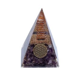 Orgonite - Pyramide haute 8cm - Améthyste - Fleur de vie