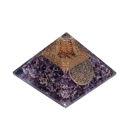 Orgonite - Pyramide 6cm - Améthyste - Fleur de vie