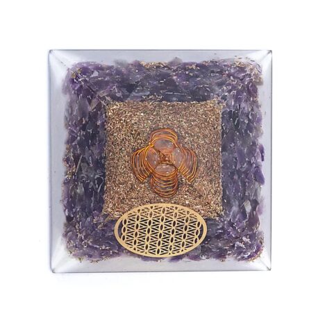 Orgonite - Pyramide 6cm - Améthyste - Fleur de vie