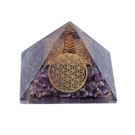 Orgonite - Pyramide 6cm - Améthyste - Fleur de vie