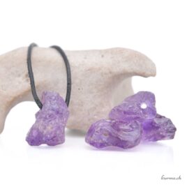 Améthyste brute - Pendentif en pierre percée