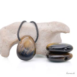 Oeil de faucon et Oeil de tigre - Pendentif en pierre percée