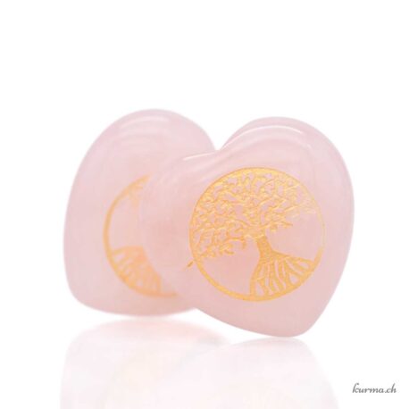 Coeur Quartz rose gravé - Arbre de vie
