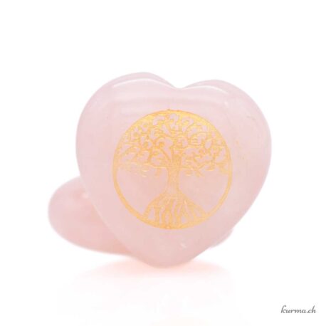 Coeur Quartz rose gravé - Arbre de vie
