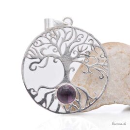 Arbre de vie avec une pierre - Pendentif en Laiton argenté - N°6818 • pendentif arbre de vie amethyste no6818 1 1 Arbre de vie avec une pierre - Pendentif en Laiton argenté