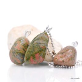Unakite - Epidote & Feldspath pendentif boucle fixe en argent 925