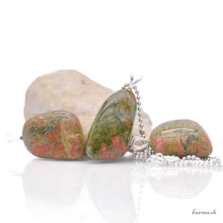 Unakite - Epidote & Feldspath pendentif boucle fixe en argent 925