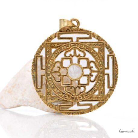 Kalachakra et Dorje avec une pierre - Pendentif en Laiton doré