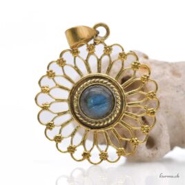 Soleil avec une pierre - Pendentif en Laiton doré