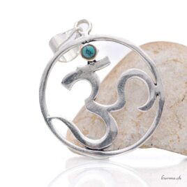 Om avec une pierre - Pendentif en Laiton argenté