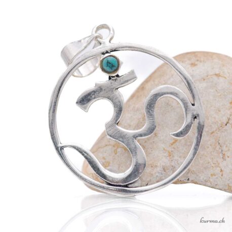 Om avec une pierre - Pendentif en Laiton argenté