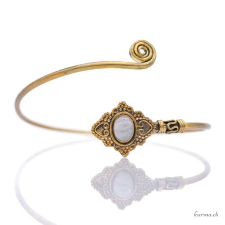 Losange, coeur et spirale avec une pierre - Bracelet en laiton doré