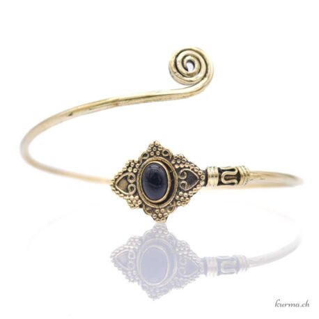 Raute, Herz und Spirale mit einem Stein - Armband aus vergoldetem Messing