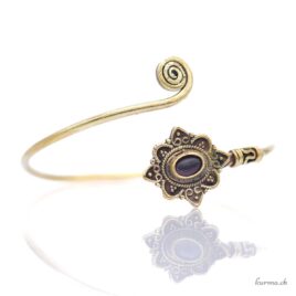 Losange et spirale avec une pierre - Bracelet en laiton doré