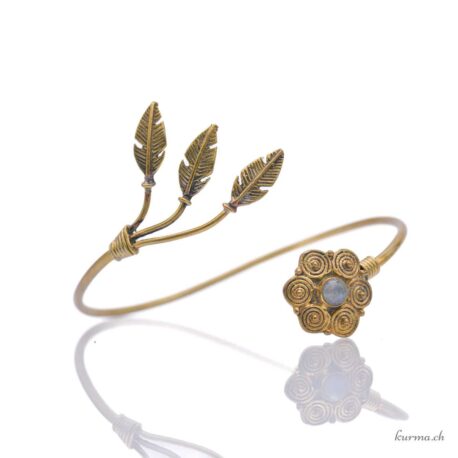 Mandala und Feder mit einem Stein - Armband aus vergoldetem Messing