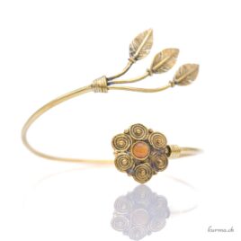 Mandala et plume avec une pierre - Bracelet en laiton doré